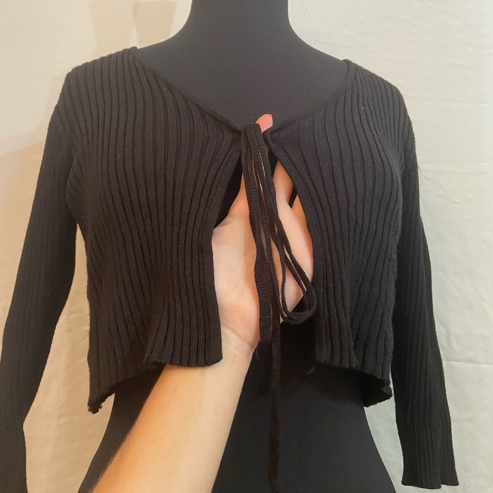 Urban Outfitters black cropped tie front cardigan